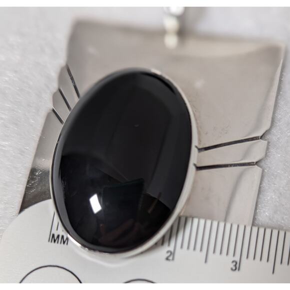 Sterling + onyx cabochon Large Pendant 1.5" x 23/8" SWStyle GUC - Picture 8 of 9
